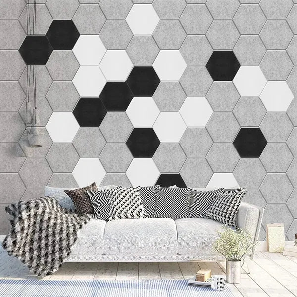 6" Hexagon Sound Panels, 9mm Thick Acoustic Panels, Polyester Fiber Wall Tiles, 12-Pack For Home Studio/Office Noise Reduction