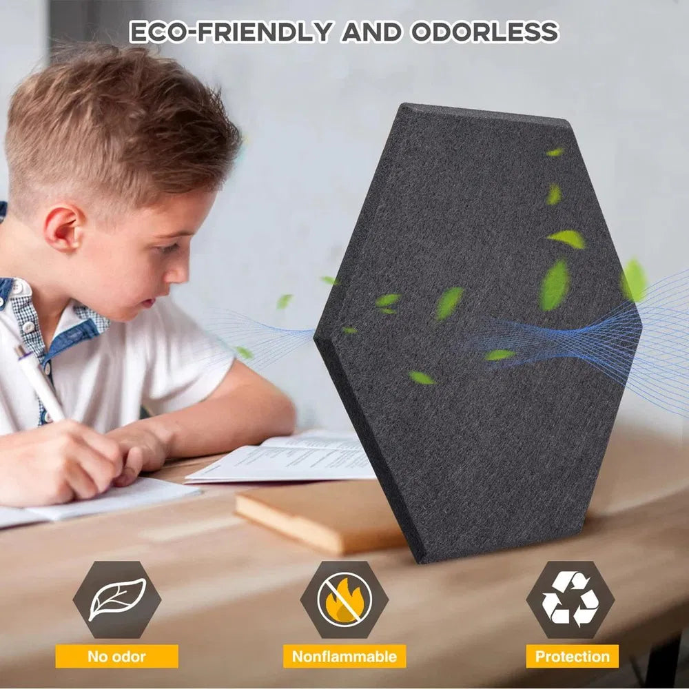 6" Hexagon Sound Panels, 9mm Thick Acoustic Panels, Polyester Fiber Wall Tiles, 12-Pack For Home Studio/Office Noise Reduction