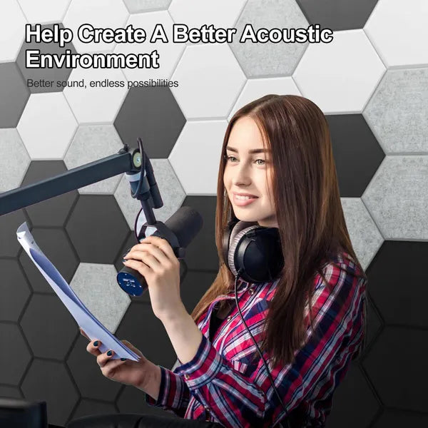 6" Hexagon Sound Panels, 9mm Thick Acoustic Panels, Polyester Fiber Wall Tiles, 12-Pack For Home Studio/Office Noise Reduction